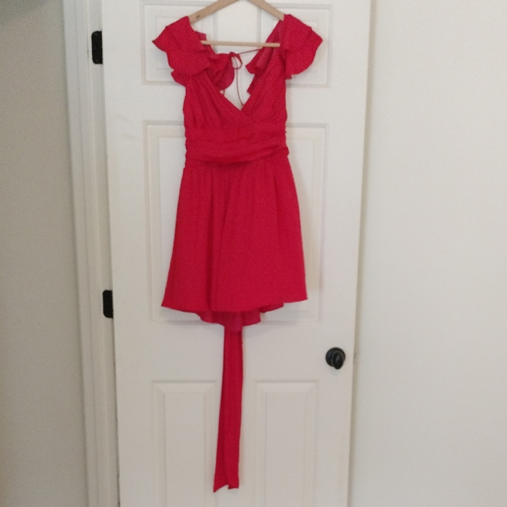 Women’s Red Ruffle Sleeve Wrap Dress